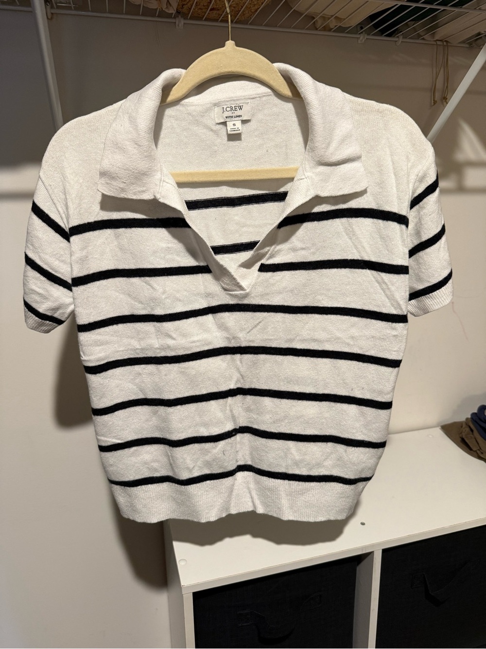 J. Crew White Short-Sleeve Polo Sweater with Black Stripes - Picture 2 of 2